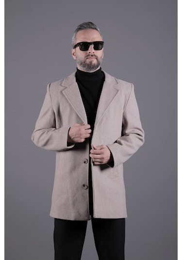 Ohepmoda Düğmeli Düz Erkek Kaşe Kaban Vizon
