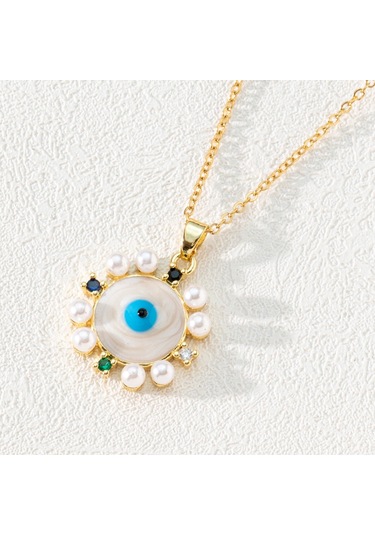 Takı: Titanyum Çelik Köprücük Kimi Zinciri, Renkli Zirkon Taşlı Göz Pandantif, Şeytan Gözü Kolye Altın-beyaz-siyah Çok Renkli