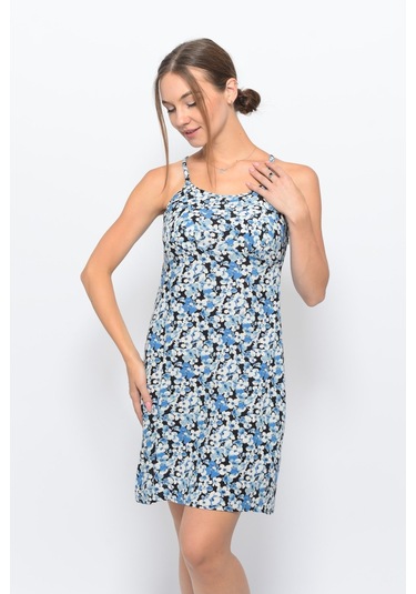 Kadın Askılı Desenli Büzgü Detaylı Yazlık Kısa Elbise 4429/95 001