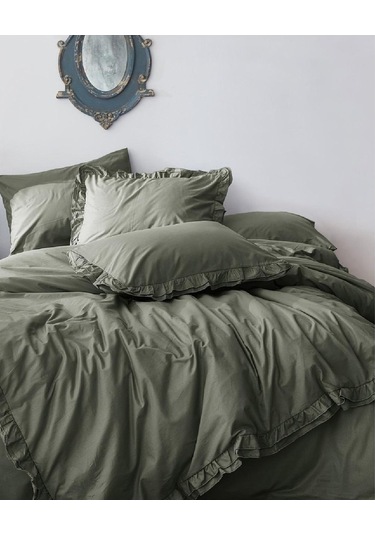 Fırfırlı Nevresım Takımı Yeşil Yeşil