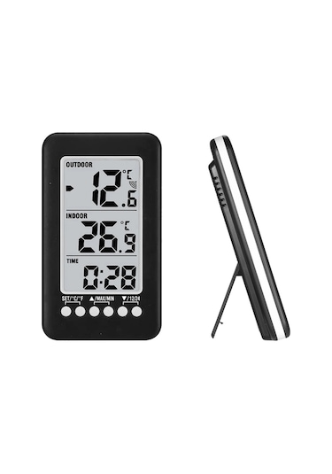 Kangvka Ev Ve Dış Mekan Sıcaklık Ölçer, Kablosuz Sensör, Maksimum-minimum Hafıza, Saat Fonksiyonu, Duvar Veya Masaya Konulabilir, Pil Dahil Değil