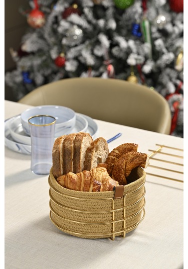 Altın Yuvarlak Ekmek Sepeti Şık,ekmeklik Kahve Hasır Örmeli Makrome-çok Amaçlı Metal Paslanmaz Altın