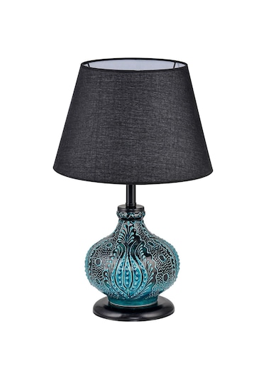 Patara Masa Lambası Abajur Yeşil Çinili Siyah Yeşil
