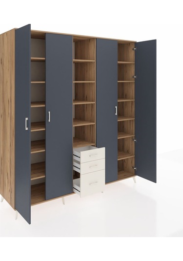 Kronos Dolap 17 Raflı 3 Çekmeceli 4 Kapaklı 220x59x243 Çam-antrasit/aytaşı Antrasıt/aytası