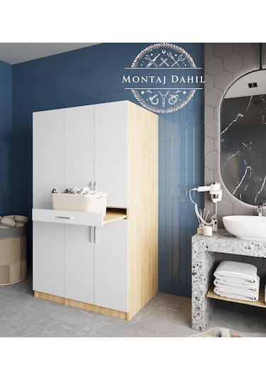 Tina Çamaşır Ve Kurutma Makinesi Dolabı Banyo Dolabı Meşe Beyaz Beyaz - Meşe