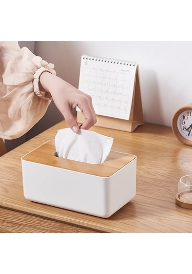 Orta Boy Normal Masaüstü Kağıt Mendil Kutusu Uzaktan Kumanda Depolama Rafı Ahşap Kapak Peçetelik Kare Plastik Doku Tutucu Mutfak Oturma Odası