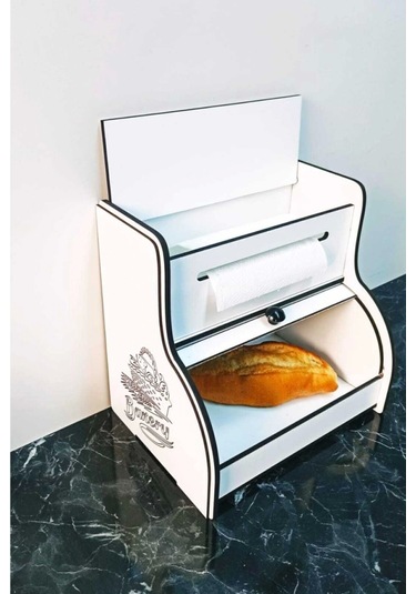 New Bread Box-yeni Ekmeklik, Havlu Peçetelik Saklama Gözlü , Baharatlık Rafı, Dekoratif Yazılı Beyaz
