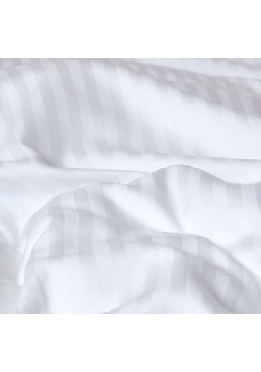 Çift Kişilik Çizgili Pamuk Saten Nevresim 220x230 King Size Mix & Match Otel Serisi Beyaz