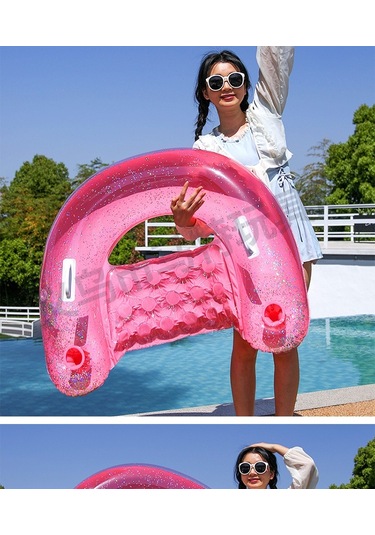 Ikkb Yetişkin Açık Su Eğlence Pvc Şişme Şeffaf U Şeklinde Pullu Şezlong Pembe
