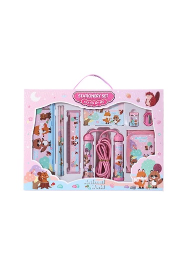 Getfit Çocuk Hediye Karikatür Kırtasiye Seti Hediye Kutusu Öğrenci Tatil Hediyesi Pembe