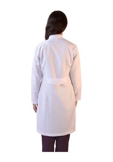 Vayteks Hakim Yaka Uzun Boy Kadın Doktor Öğretmen Laboratuvar Önlüğü Beyaz