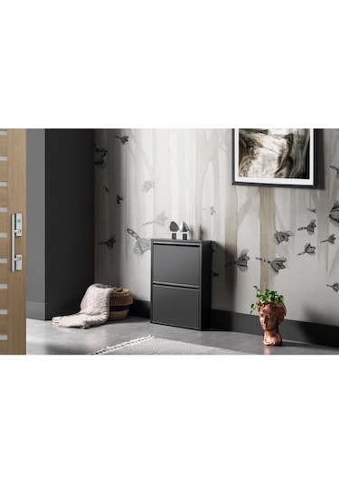 2 Raflı Metal Ayakkabılık Siyah Ayakkabı Rafı Rehome