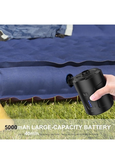jmsstore Elektrikli Hava Pompası 5000mah Dahili Pil 3 Nozullu Siyah Hızlı Doldurma