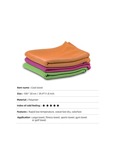 Xiyyadms 3 Adet Soğuk Hisli Spor Havlusu - Yeşil+turuncu+gül Rengi - 30x100cm - Hızlı Kuruyan, Teri Emici, Spor Ve Outdoor Kullanıma Uygun Çok Renkli