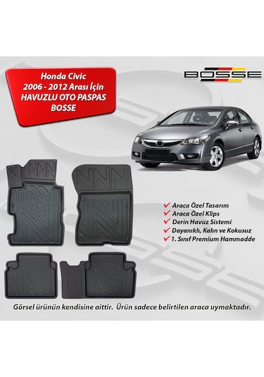 Honda Civic Sedan Paspas FD6 Araca Özel 2006 - 2012 BOSSE 3D Havuzlu Oto Paspas