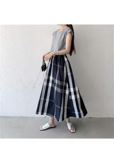Qooth Kadınlar Rahat 8 Renk Büyük Ekose A-line Etek Tembel Elastik Bel Büyük Salıncak Uzun Etek Bahar Yaz Qt2055 Siyah Qooth Kadınlar Rahat 8 Renk Büyük Ekose A-line Etek Tembel Elastik Bel Büyük Salıncak Uzun Etek Bahar Yaz Qt2055 Siyah