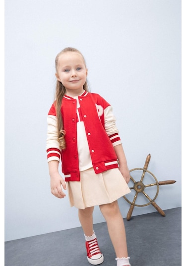 DeFacto Kız Bebek Baskılı Kolej Yaka İçi Yumuşak Tüylü Bomber Hırka D7873A525SPRD54 Kırmızı