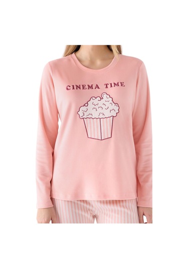 Roly Poly Kadın Pop Corn Cınema Time Uzun Kollu Pijama Takım Pembe