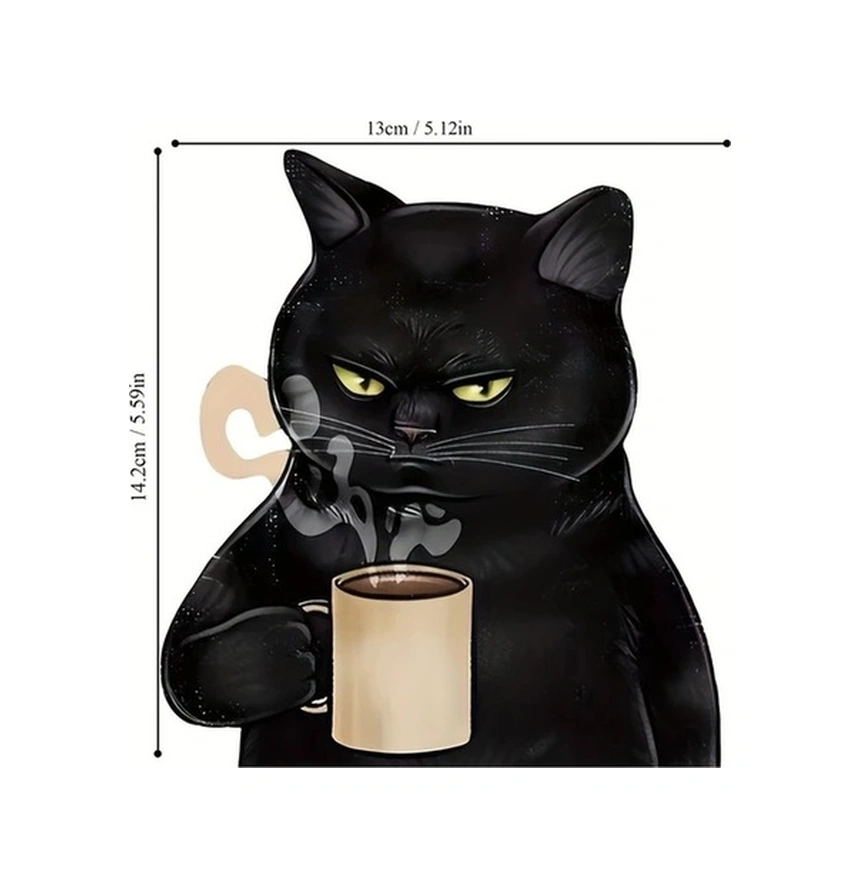 Trendooze Sunshine022 13x10 Cm Pvc Kahve Kedisi Çıkartması, Dayanıklı Dekor Diğer