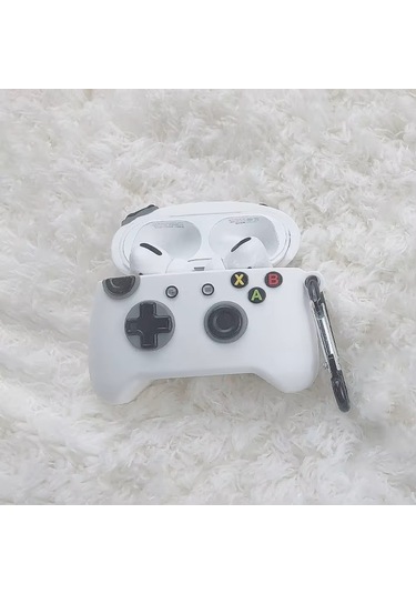 Apple Airpods Pro 3. Nesil 2025 Uyumlu Figürlü Silikon Kılıf Anahtarlıklı Kılıf Beyaz - Siyah