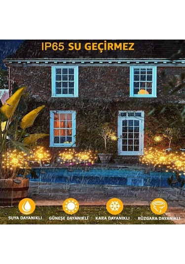 2'li 50 Tel 150 Led Güneş Enerjili Bahçe Aydınlatması Solar Bahçe Dekorasyon Direk Yol Aydınlatması Siyah