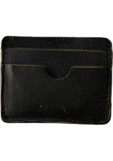 Gerçek Deri Antik Siyah El Yapımı Deri Kartlık Siyah