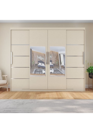 Sürgülü Gardırop Dört Kapaklı 320/210cm Koton Vizon Rengi