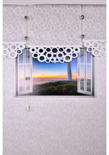 Ekru Yuvarlak Lazer Kesim Stor Perde