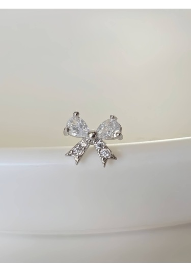 Fiyonk Kurdela Model Kıkırdak Piercing Tragus Helix Silver Gümüş Renk Küpe Silver