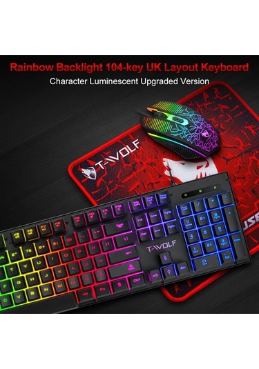Techbloom Tf31 T Wolf 3ü 1 Oyun Kombo Seti Aydınlatmalı Mekanik Klavye Optik Fare Mousepad Pc Ofis Diğer