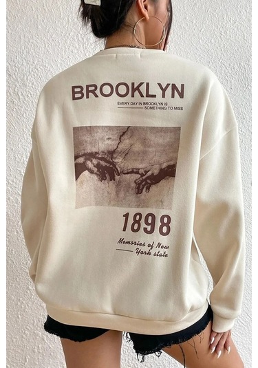 Unisex Heykel Baskılı Sweatshirt Bej
