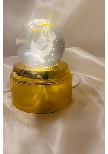 3d Led Işık Cam Küre Tek Renk Kristal Küre Fantezi Dekoru Gece Lambası Günışığı Gold Dönene Kaideli 6 Cm Unikorn Ay
