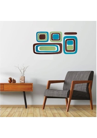 Duvar Süsü Sticker 2 Adet Kareli Mavi,yeşil Desen Pvc 61x30x0,5