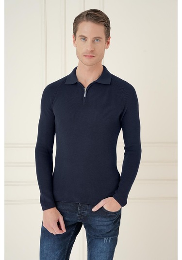 Tr 878 Triko Slim Fit Lacivert Basic Lacivert