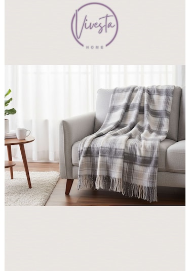 Yumuşacık Scotch Battaniye 150 200 Cm Sıcak, Şık Ve Konforlu Tasarım Krem-gri