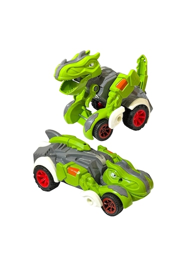 Trex Dinazor Figür Araba Sürtmeli Teker Transformers Robot Dinozor 15cm Yeşil Renkli