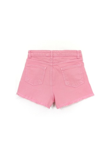 Cep Detaylı Pembe Renk Kız Çocuk Eskitme Paça Kot Denim Jean Şort Pembe