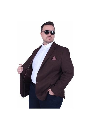 Starbattal Erkek Büyük Beden 4 Drop Blazer Şönili Ceket 500602 Kahverengi Kahverengi