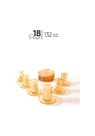 Mest Dmt 18 Parça 6 Kişilik Lüsterli Pasta Tabaklı Çay Bardağı Seti 132 Cc - Parlak Ve Zarif Füme