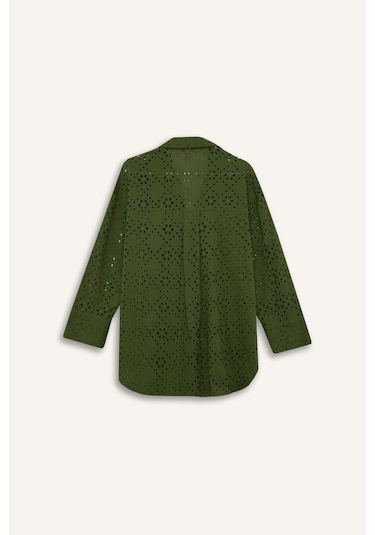 Defacto Regular Fit Pamuklu Brode Plaj Gömleği-fall İn Love C0506ax25smgn775 Yeşil