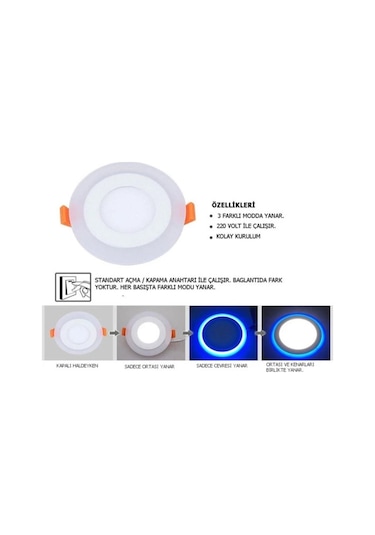 Atlantis 6 Watt 3+3 Çift Renkli Led Panel Spot Lamba Mavi-Beyaz 3