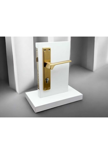 Zey Mat Altın Kare Aynalı Çelik Kapı Kolu Sağ Basar Tek Taraf Kilit Hariçtir