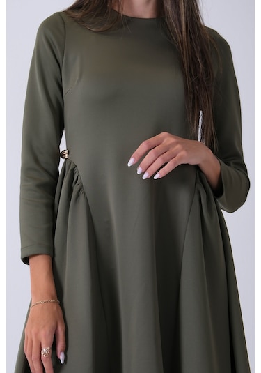 Feminist Haki Bisiklet Yaka Scuba Tesettür Elbise 4593445.23 Haki