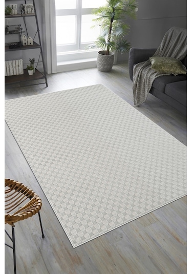 Pamuk Tabanlı Modern Tasarımlı Sisal Dama Gri Renk Halı Krem