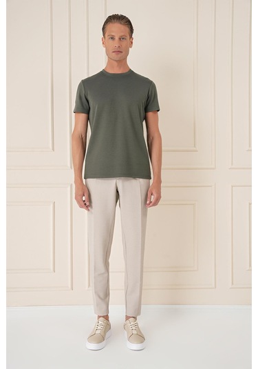 Comfort Fit Bisiklet Yaka Esnek Pamuk Casual Haki Tişört Ts 885 Haki