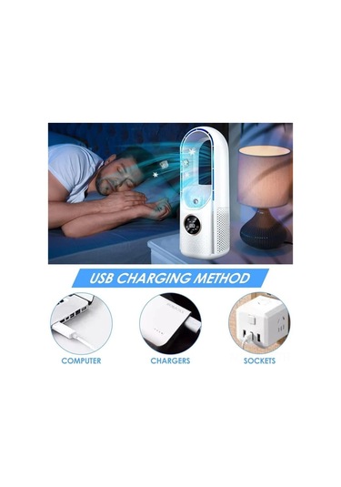 Wezone Taşınabilir Zamanlayıcı Soğutucu Fan - Ev, Dormitorya, Ofise Uygun - Islak Hava Sağlar - Bladesiz Tasarım - Beyaz