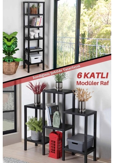 6 Raflı Antrasit Raf Ünitesi Çok Amaçlı Düzenleyici Modüler Raf