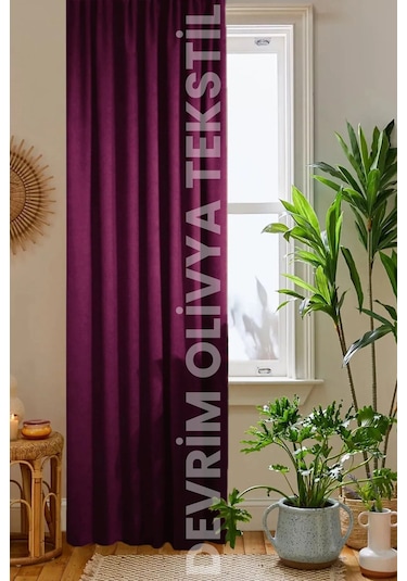 Devrim Olivya Tekstil Blackout Işık Geçirmez Fon Perde Lacivert Pilesiz Düz Karartma Güneşlik Mürdüm