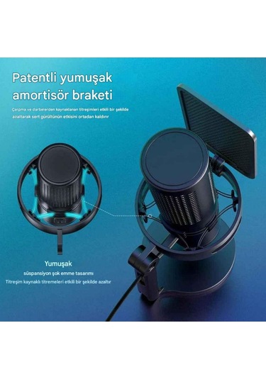 Gm7 Profesyonel Rgb Semi Pro Tak Çalıştır Usb Kablolu Vlog Canlı Yayın Stüdyo Mikrofon