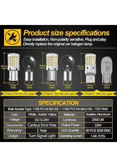 2pcs Hiper Flaş Led Lambası P21w Araba Ayarlama Canbus Sinyal Lambası 1156 Ba15s White 7440 W21w Wy21w T20 1 Piece Set